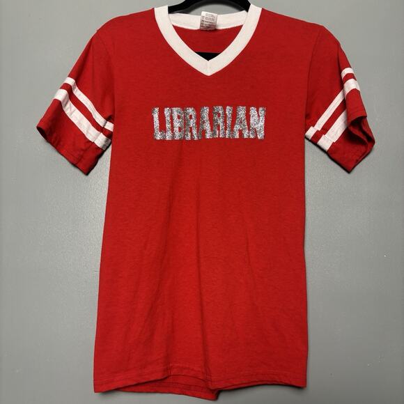 Unbranded Tops - Vintage 80’s Librarian Sparkle Red Shirt Small 90’s Nerd Geek Humor Comedy